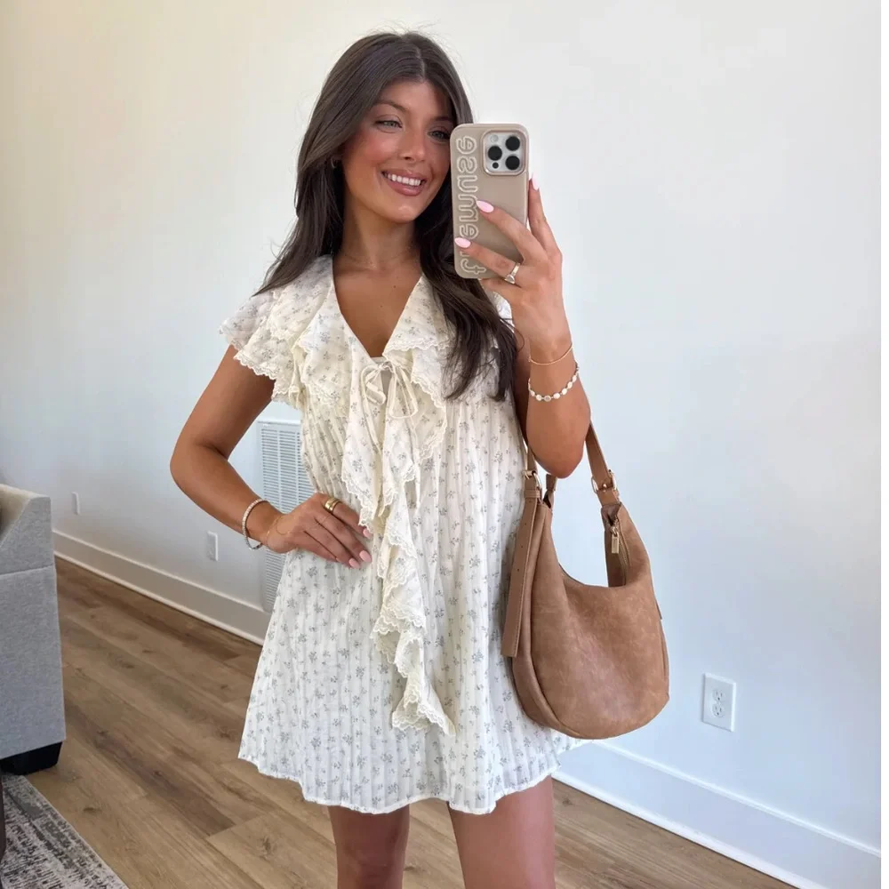Storia Cream Ruffle Mini Dress - Picture 1 of 4